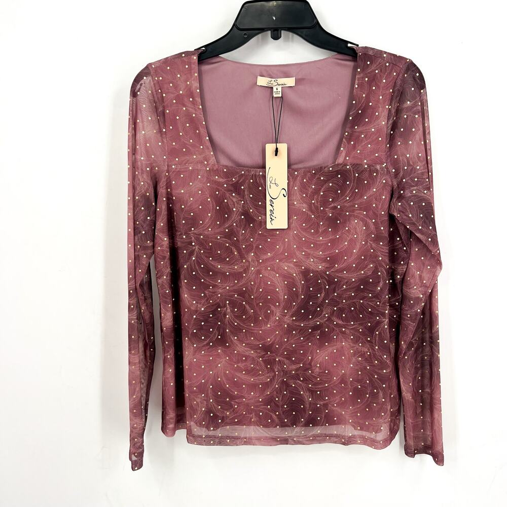 Stitch Fix LES SEREIN Womens Sequin Sheer Top Small Purple Long Sleeve NWT